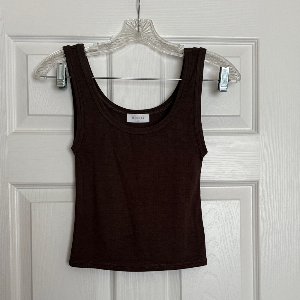 Meshki Brown Ribbed Tank Top XS